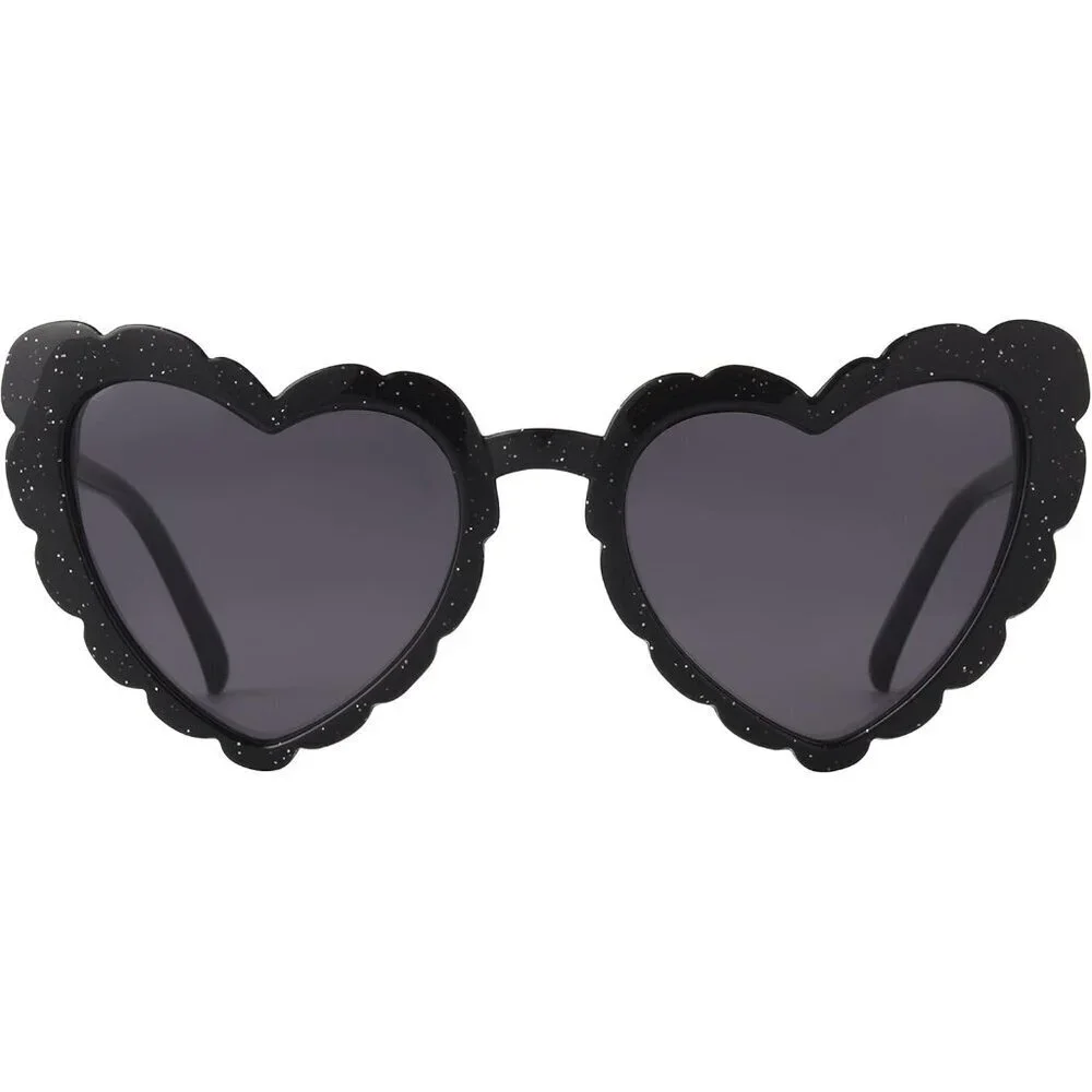 Women's Heartshape Sunglasses Black Glitter Scratch-Resistant UV Protection